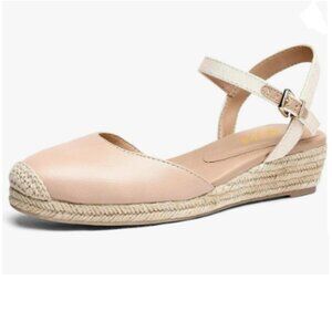 miss left Apricot Platform Rounded Toe Espadrille Ankle Strap Wedge Heel Sandal